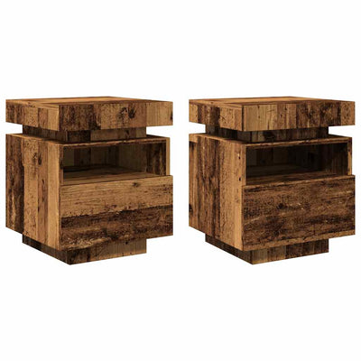 Yöpöytä LED-valoilla 2 kpl vanha puu 40x39x48,5 cm