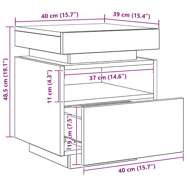 Yöpöytäkaappi led-valoilla artisan oak Barber 40x39x48,5cm