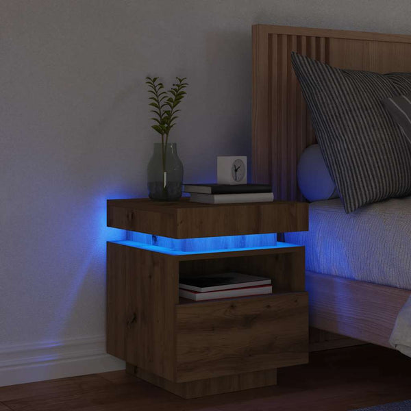 yöpöytäkaappi LED-valoilla Artisan Oak 40x39x48,5 cm