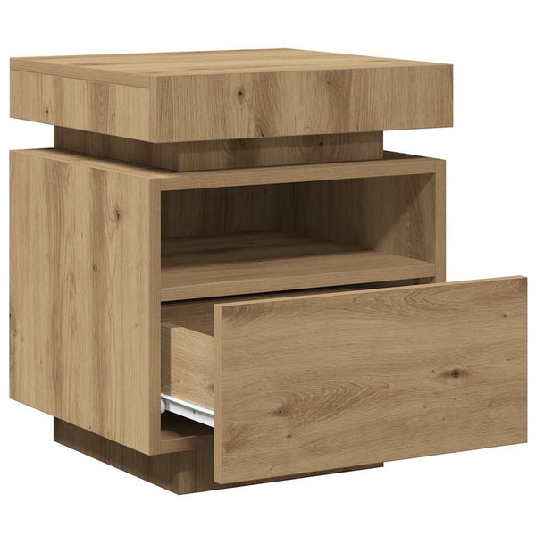 yöpöytäkaappi LED-valoilla Artisan Oak 40x39x48,5 cm