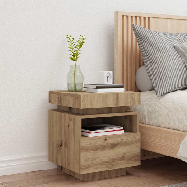 yöpöytäkaappi LED-valoilla Artisan Oak 40x39x48,5 cm