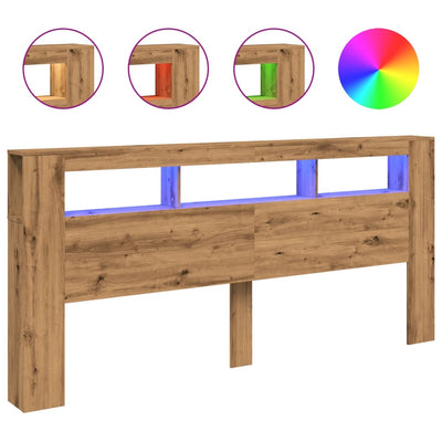 Sängynpääty LED-valoilla artesaani tammi 220x18,5x103,5 cm puu