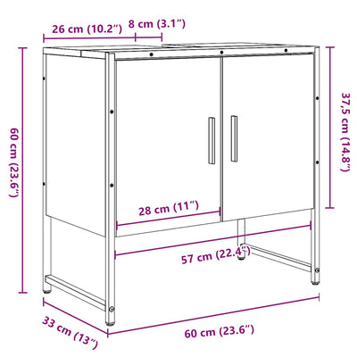 Vanha puu kylpyhuoneen pesuallaskaappi Avida 60x33x60cm