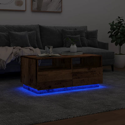Sohvapöytä LED-valoilla vanha puu 90x49x40 cm