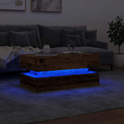 Sohvapöytä LED-valoilla vanha puu 90x50x40 cm