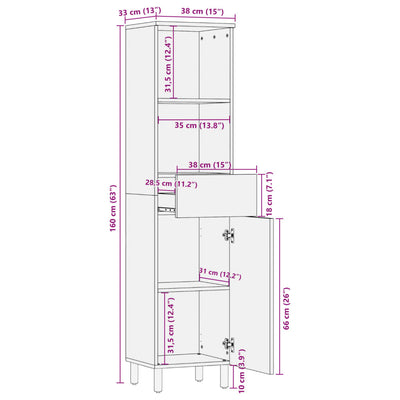Musta kylpyhuoneen kaappi Tanel 38x33x160cm (mangopuu)