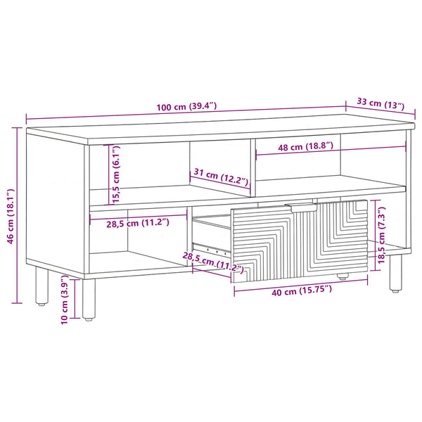 TV-kaappi Solid Acacia Wood 100 x 33 x 46 cm Tiheä akasiapuu