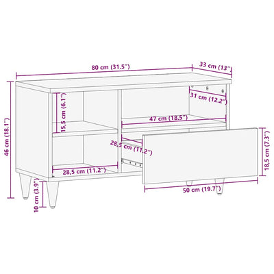 TV-taso musta 80x33x46 cm täysi mangopuu