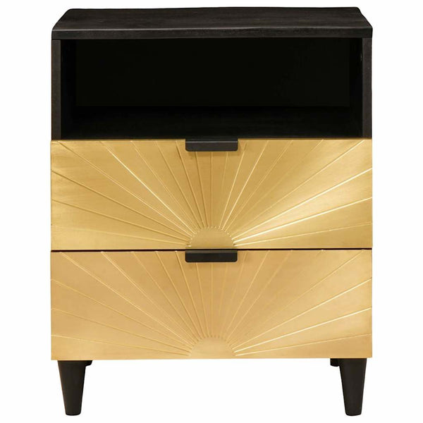 Yöpöytä Musta ja kulta 50 x 33 x 60 cm täysi mangopuu