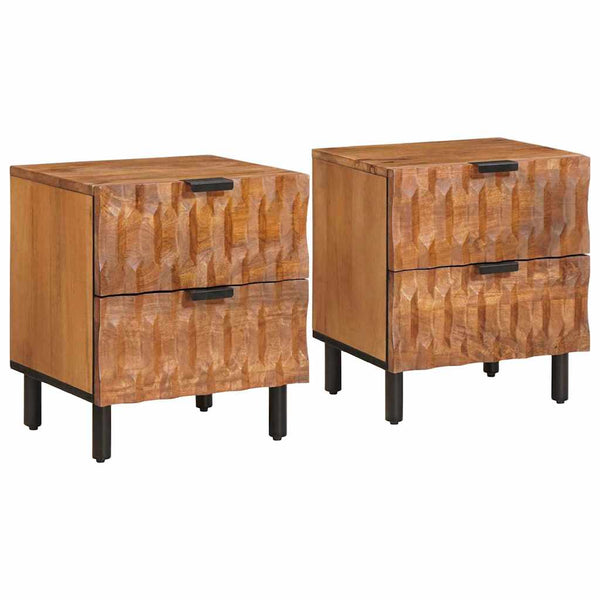 2 pcs ruskea yöpöytäkaappi, koko 40 x 33,5 x 46 cm, materiaali kiinteä mango puu