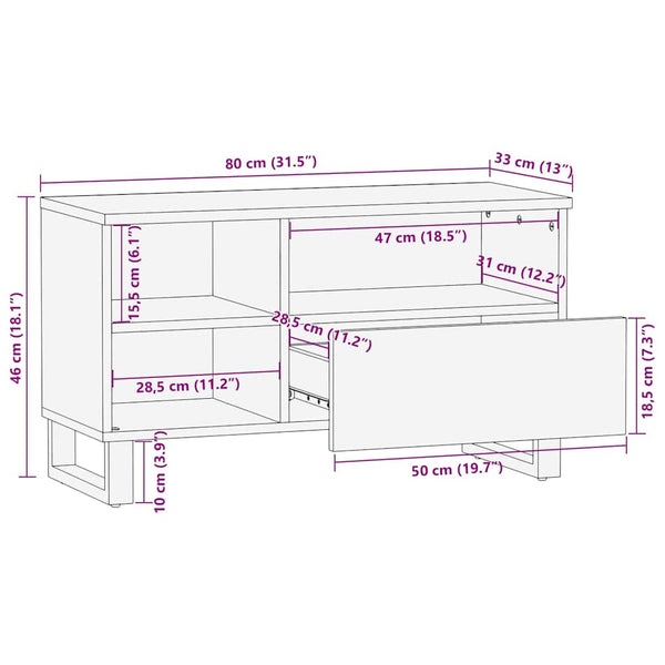 Media varasto kaappi Ruskea 80 x 33.5 x 46 cm täysi mangopuu