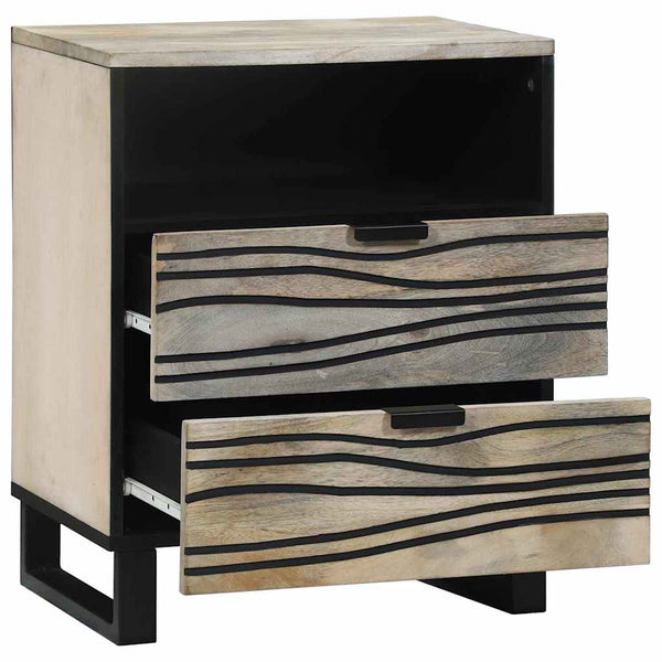 Yöpöytäkaappi Valkoinen ja musta 50 x 33 x 60 cm täysi mangopuu