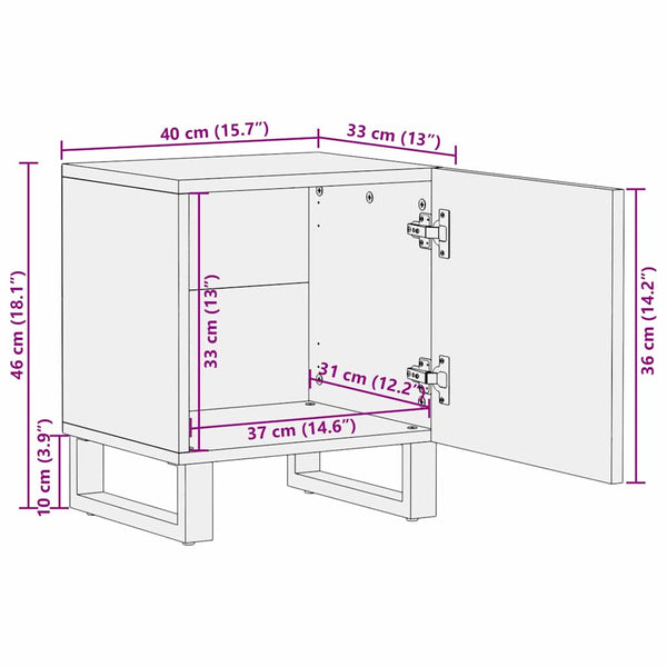 Yöpöytäkaappi pähkinäpuu 40 x 33 x 46 cm täysi mangopuu