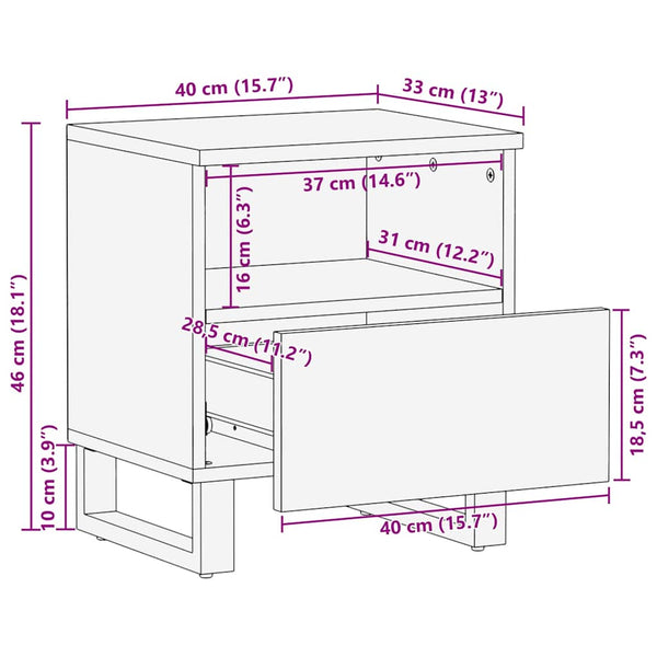 Yöpöytäkaappi pähkinäpuu 40 x 33 x 46 cm täysi mangopuu