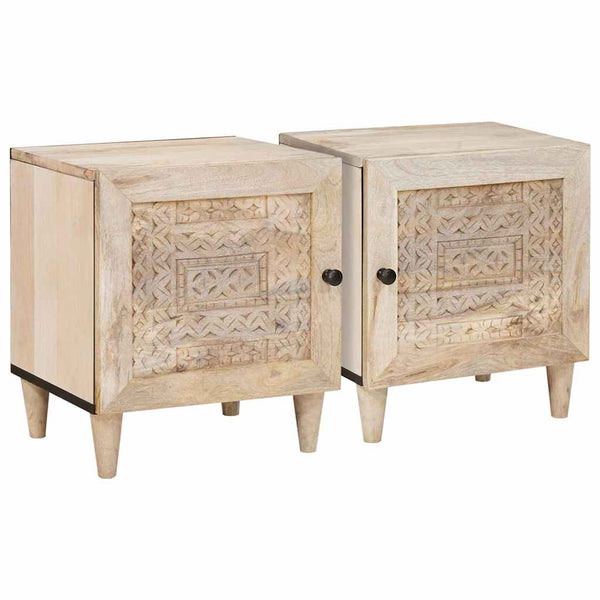 Beige yöpöytä 2 kpl 40 x 33 x 46 cm täyttä mangopuuta