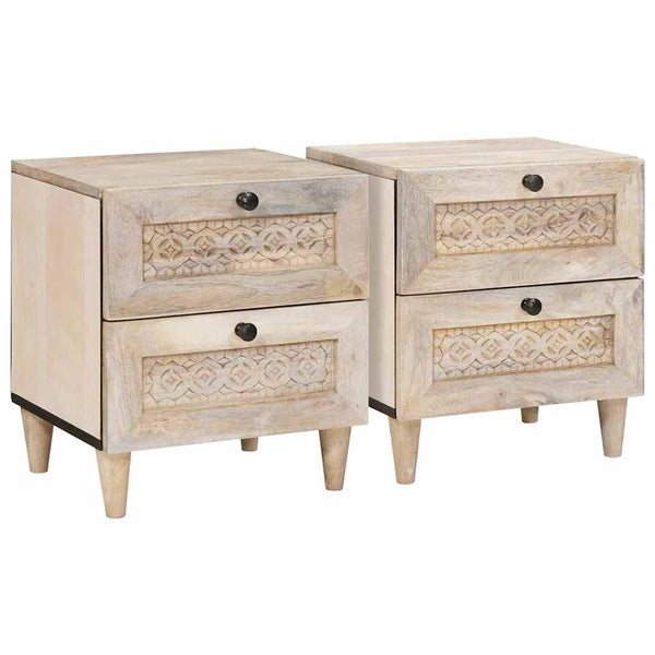 Yöpöytä täysestä mangopuusta, beige, 2 kpl, mitat 40 x 33 x 46 cm