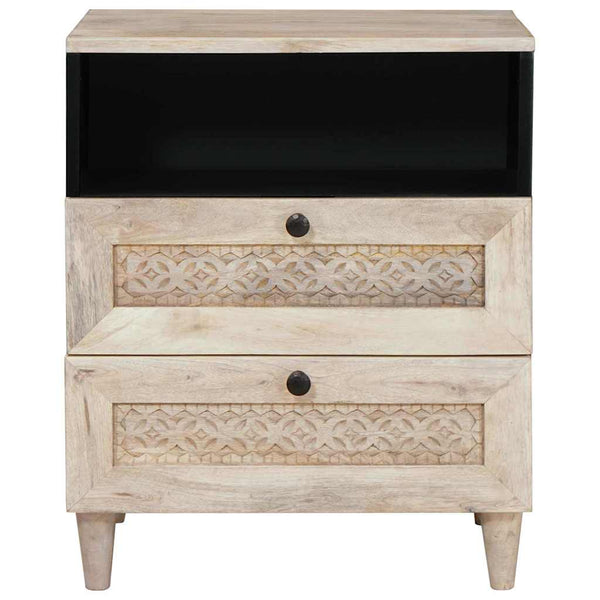 Beige yöpöytä 50 x 33 x 60 cm täysi mangopuu laatikolla