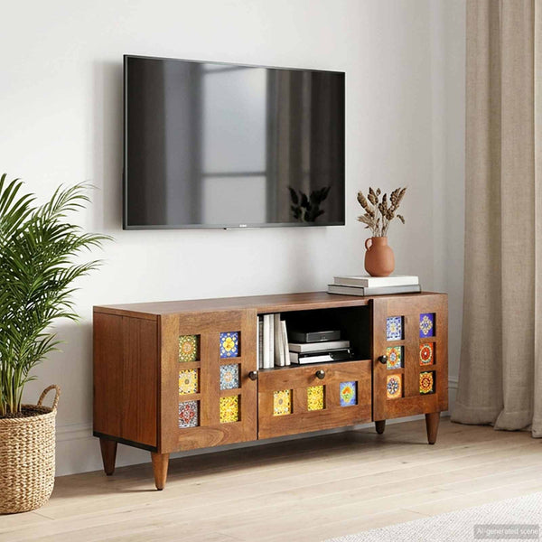 TV-kaappi ovella pähkinäpuu 105 x 33 x 46 cm Kiinteä mango puu