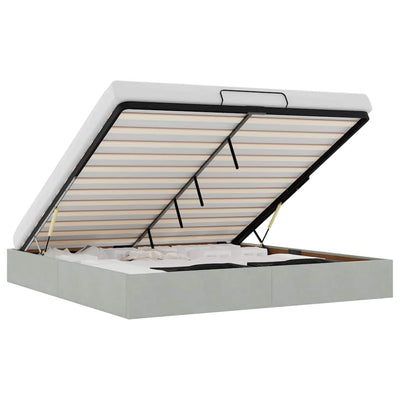 Vaaleanharmaa ottomaanien sängyn runko ilman patjaa Maximca (sametti)