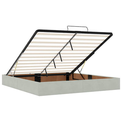 Vaaleanharmaa ottomaanien sängyn runko ilman patjaa Maximca (sametti)