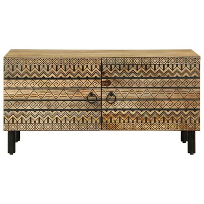 Sohvapöytä musta 80x50x40 cm karkea täysi mangopuu