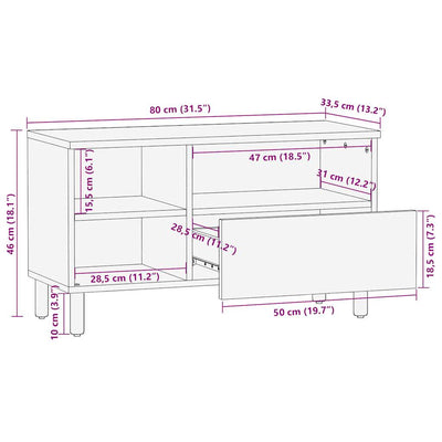TV-kaappi musta 80x33,5x46 cm massiivipuuta mango