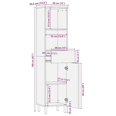 Kylpyhuoneen kaappi Elizia 38x33,5x160cm (mangopuu)