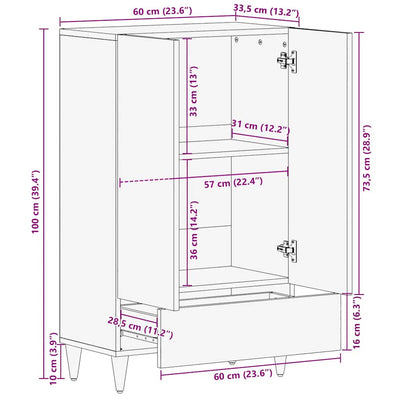 Highboard 60x33,5x100 cm Massiivipuu Mango