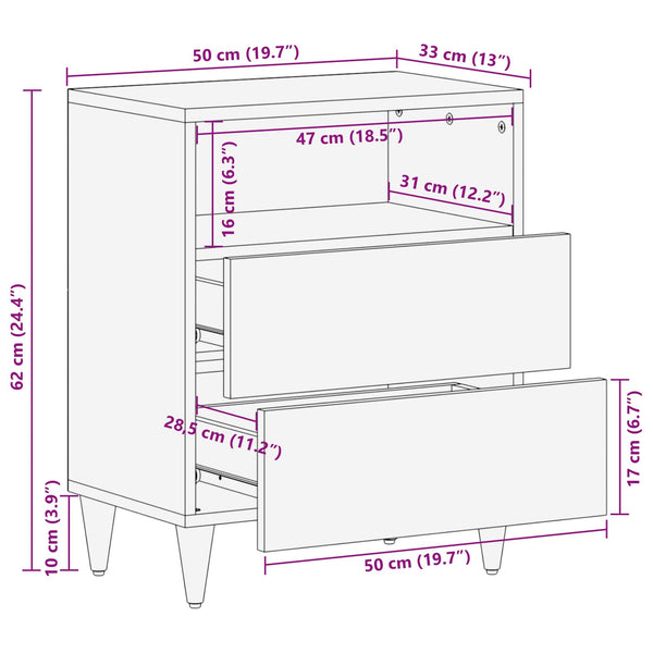 Yöpöytä Monivärinen 50 x 33 x 60 cm Kiinteä mango puu