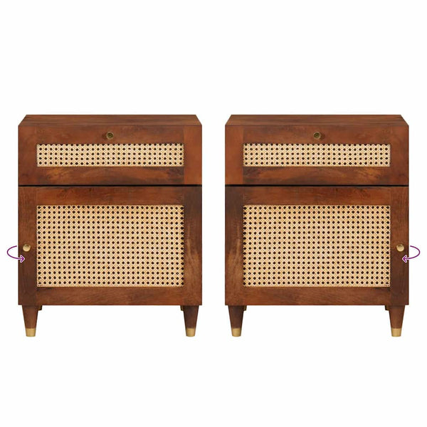 Yöpöydät Ruskea 50 x 33 x 60 cm Kaisla ja massiivinen mango-puu