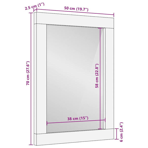 Peili Ruskea ja Hopea 50 x 2,5 x 70 cm Vankka Mango-puu ja lasi