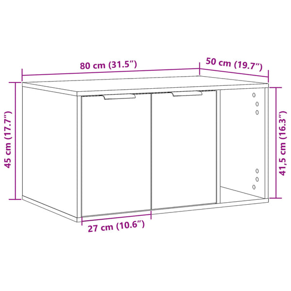 Harmaa kissanhiekkalaatikon kotelo Racz 80x50x45cm (puinen)