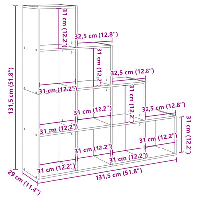 Huoneenjakaja 4 tasoa savutammi 131,5x29x131,5 cm tekninen puu