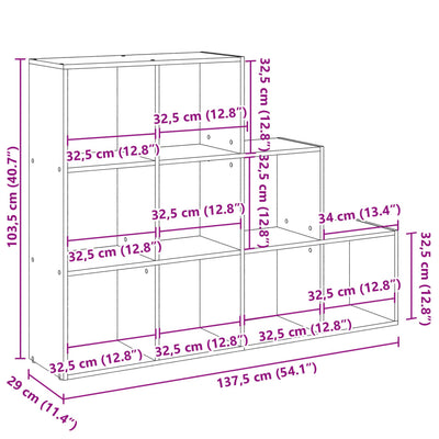 Huoneenjakaja 4 tasoa savutammi 137,5x29x103,5 cm tekninen puu