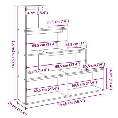 Huoneenjakaja 4 tasoa vanha puu 143,5x29x143,5 cm tekninen puu