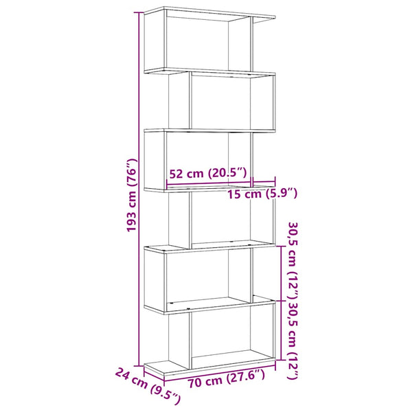 Huoneenjakaja 6 tasoa artesaani tammi 70x24x193 cm tekninen puu