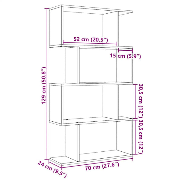 Huoneenjakaja 4 tasoa artesaani tammi 70x24x129 cm tekninen puu