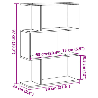 Huoneenjakaja 3 tasoa artesaani tammi 70x24x97 cm tekninen puu