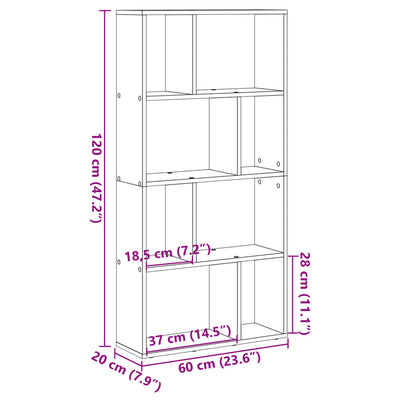 Kirjahylly betoninharmaa 60x20x120 cm tekninen puu