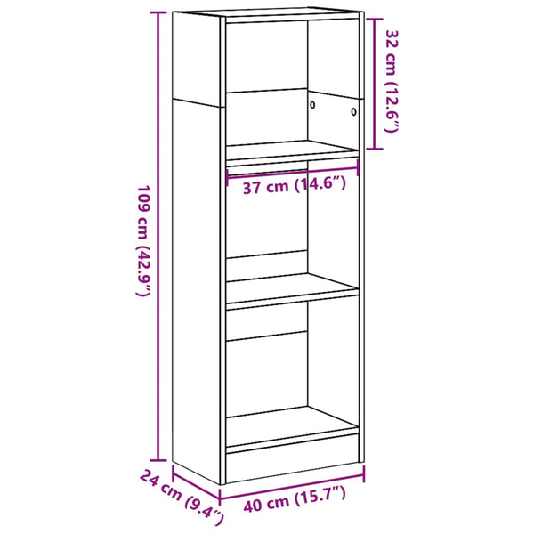 Kirjahylly vanha puu 40x24x109 cm tekninen puu