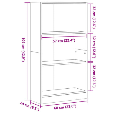 Kirjahylly musta 60x24x109 cm tekninen puu