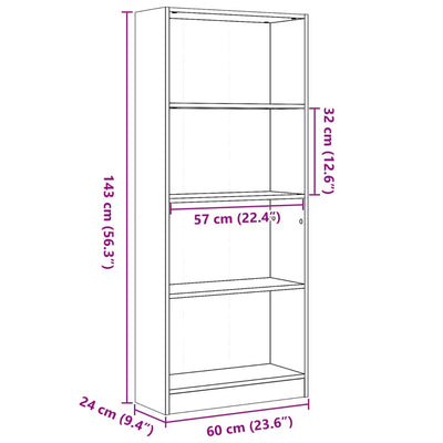 Kirjahylly harmaa Sonoma 60x24x143 cm tekninen puu