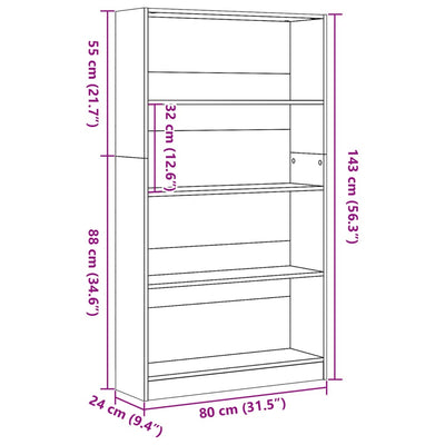 Kirjahylly musta 80x24x143 cm tekninen puu