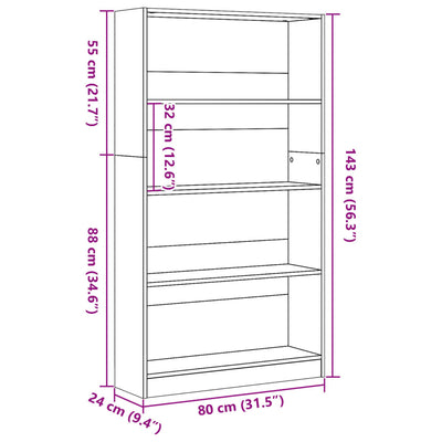 Kirjahylly betoninharmaa 80x24x143 cm tekninen puu