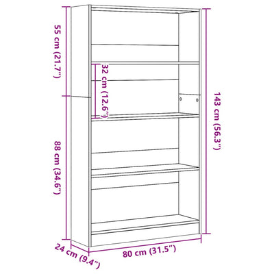 Kirjahylly ruskea tammi 80x24x143 cm tekninen puu