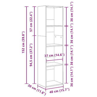 Valkoinen kirjahylly Kourous 40x30x152cm (puinen)