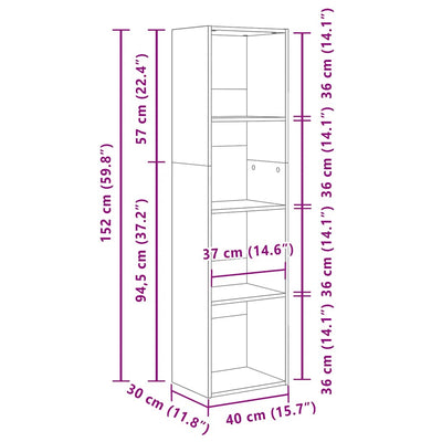 Betoninharmaa kirjahylly Kourous 40x30x152cm (puinen)