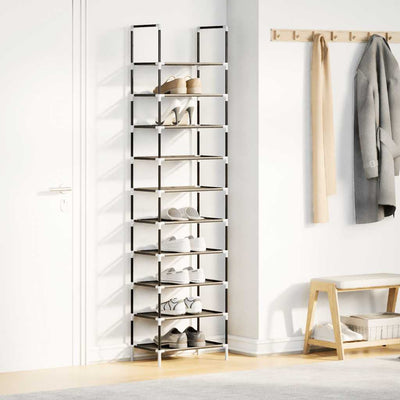 kenkäteline 10-tasoinen musta 44x28x180 cm kuitukangas