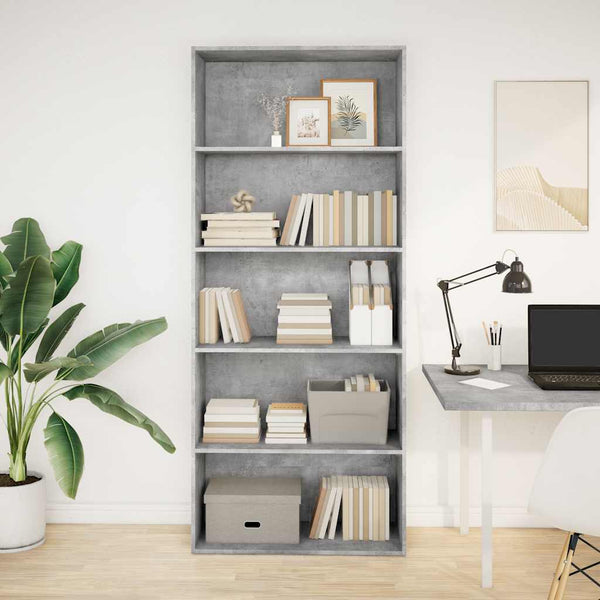Kirjahylly betoninharmaa 80x30x189 cm lastulevy