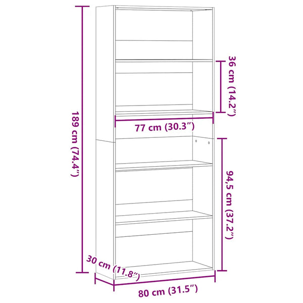 Kirjahylly vanha puu 80x30x189 cm lastulevy